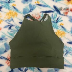 Lululemon Energy High Neck Longline Bra, Green Twill.  Size 6.